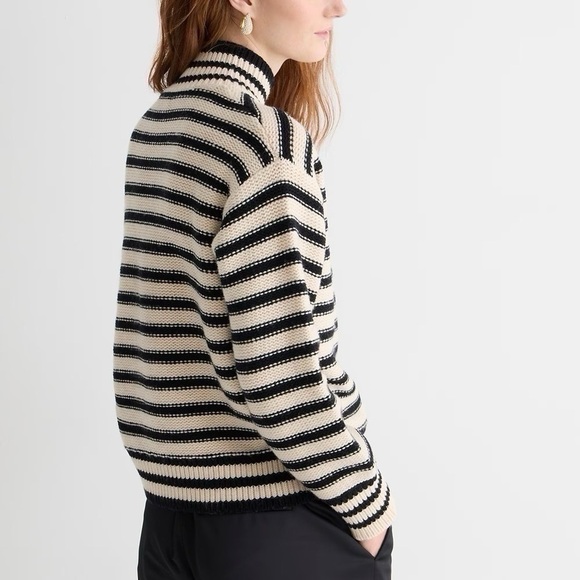 J.Crew Cable-Knit Mockneck Pullover in Stripe with Jewel Buttons - Picture 2 of 7